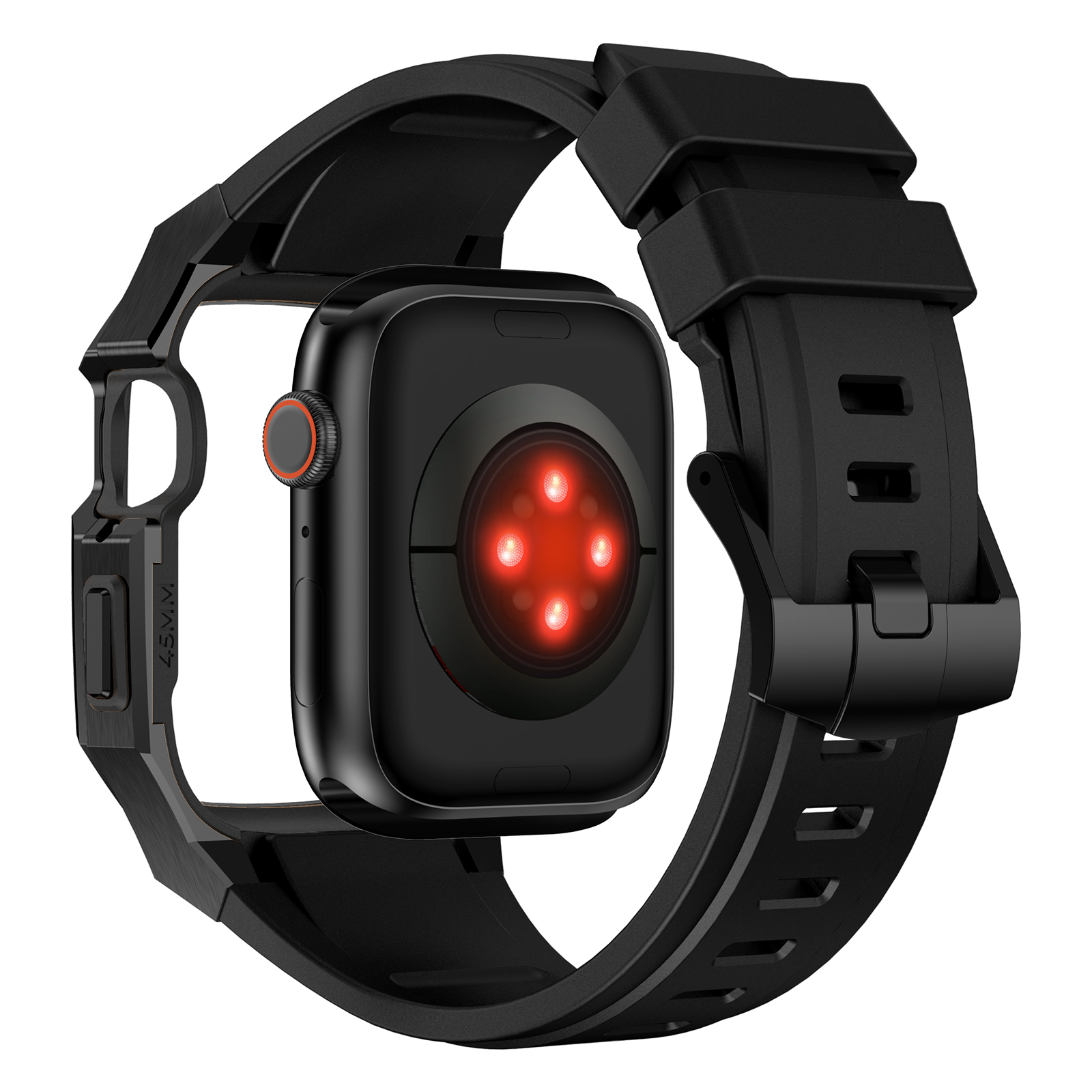 Ốp Case Vỏ Thép Không Gỉ bảo vệ tích hợp dây đeo Fluororubber cho Apple Watch Series 4/5/6/7/8/9/SE1,2 Size 44mm/45mm - Hàng Chính Hãng