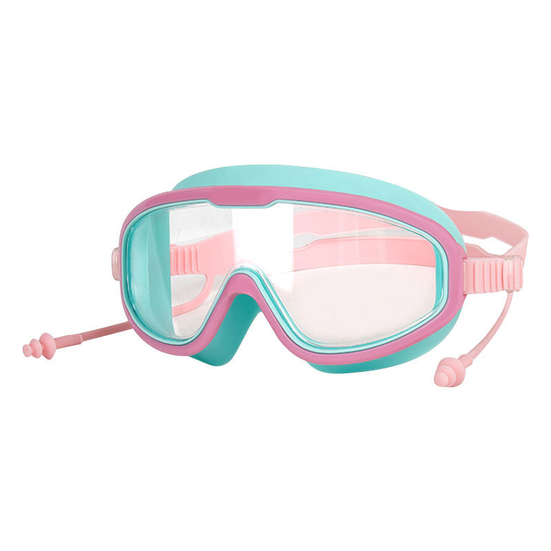 Kính bơi dành cho trẻ em kèm nút bịt tai gọng kính lớn mắt kính trong suốt chống nước, chống sương mù
