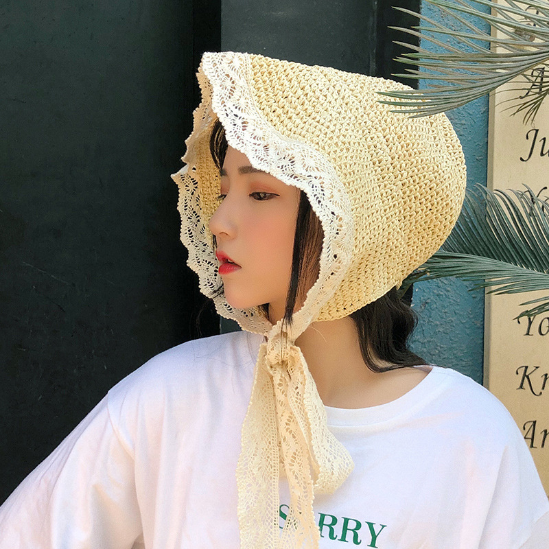 Nón gấp gọn mũ đi biển chống nắng du lịch phối ren mùa hè dona23040102