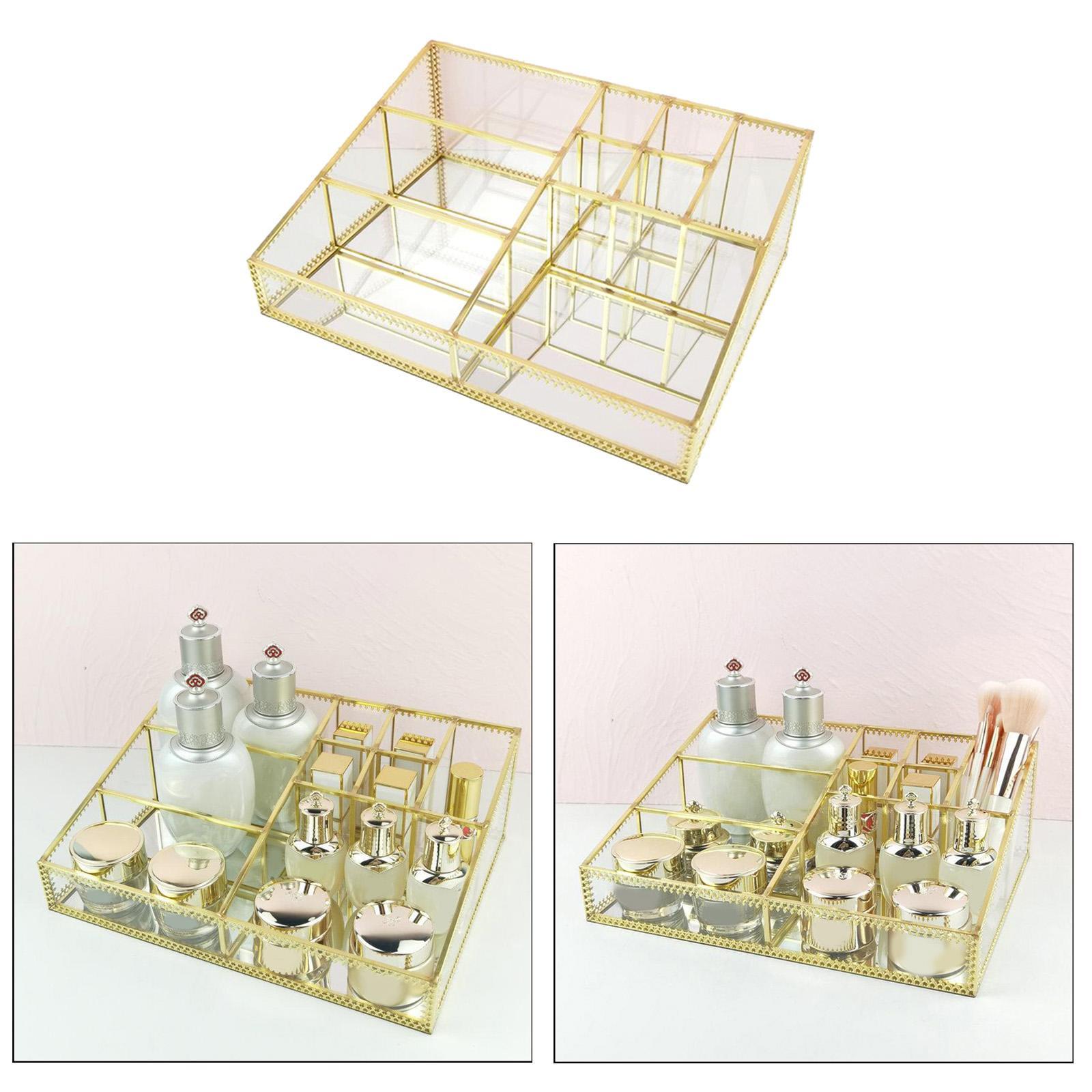 Cosmetic Storage Box Jewelry Display Organizer Decorative Case Metal Glass Tray