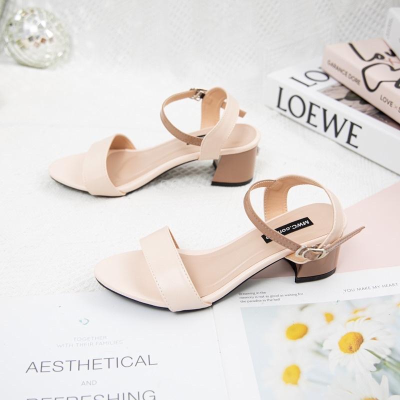 Giày sandal cao gót nữ MWC mũi tròn gót vuông cao 5CM quai ngang mix màu nâu xanh siêu xinh NUCG-3920