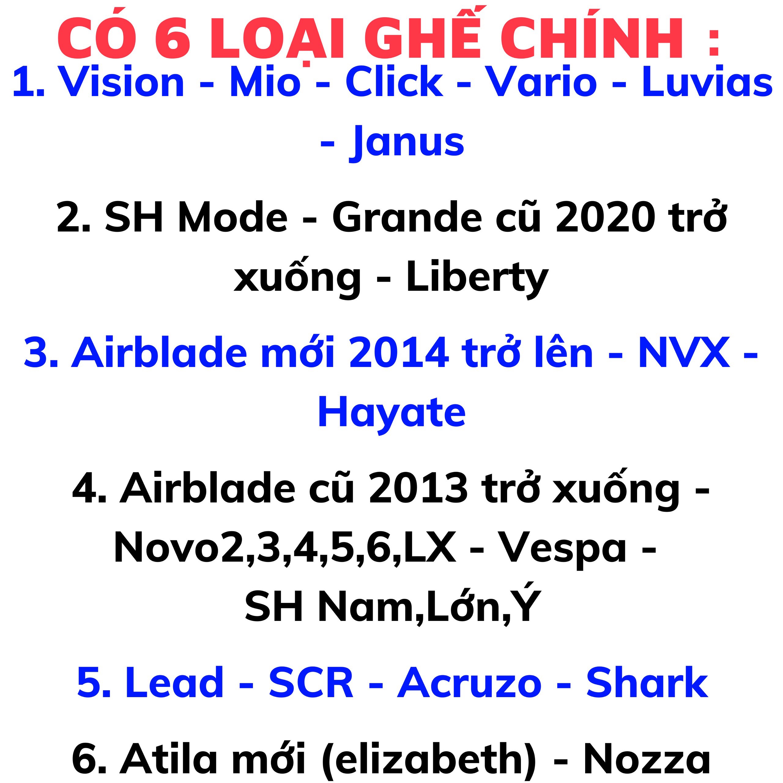 Ghế đi xe Airblade cũ 2013 trở xuống , Novo , Vespa , GHẾ GA XẾP SẮT SƠN TĨNH ĐIỆN