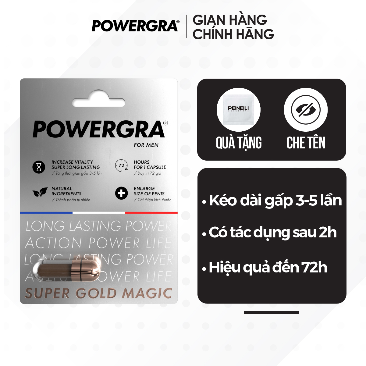 [Vỉ 1 viên] Viên uống tăng cường sinh lý nam giới Powergra For Men (Super Gold Magic) kèm quà tặng