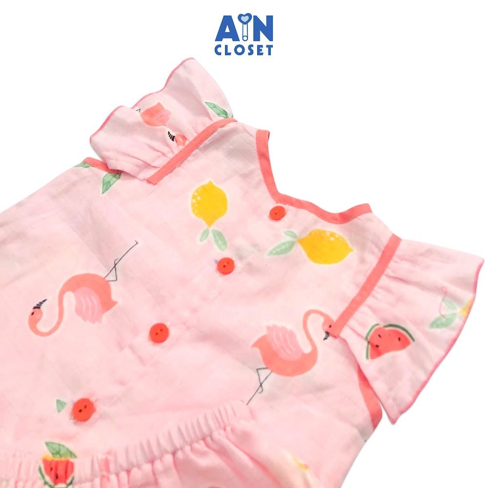 Bộ quần áo ngắn bé gái họạ tiết Dưa hấu nền hồng xô sợi tre - AICDBGR17OAU - AIN Closet