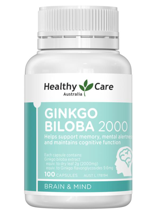 Viên Uống Healthy Care Ginkgo Biloba 2000mg hộp 100 viên, Hỗ trợ các vấn đề tuần hoàn não, Cải Thiện Trí Nhớ, lưu thông máu, Tăng khả năng nhận thức