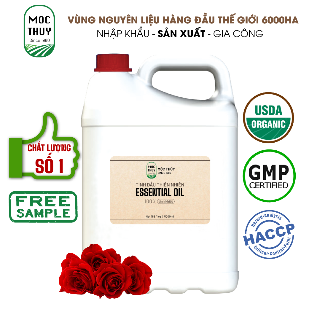 Tinh Dầu Hoa Hồng Nguyên Chất Hữu Cơ MỘC THỦY 100ML - Rose Essential Oil - Khử Mùi Xông Thơm Phòng, Thư Giãn - Đạt chuẩn chất lượng kiểm định