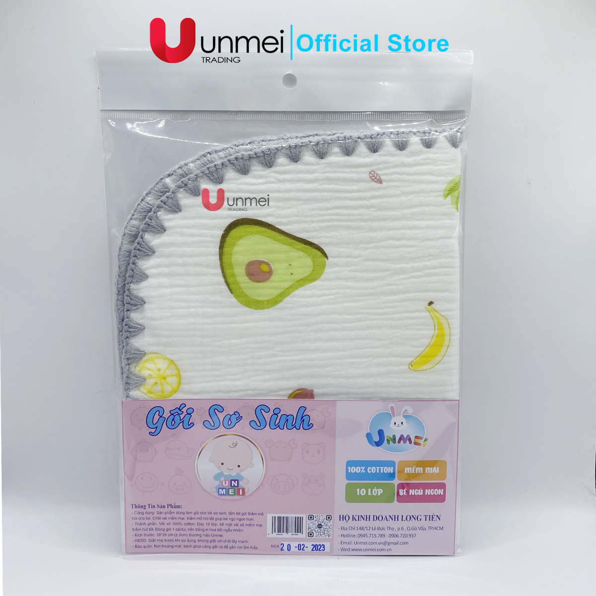 UNMEI - Gối Xô Sơ Sinh, Gối Xô Sợi Tre Mềm Mịn 10 Lớp 100% Cotton Cao Cấp Thấm Hút Mồ Hôi Cho Bé Sơ Sinh