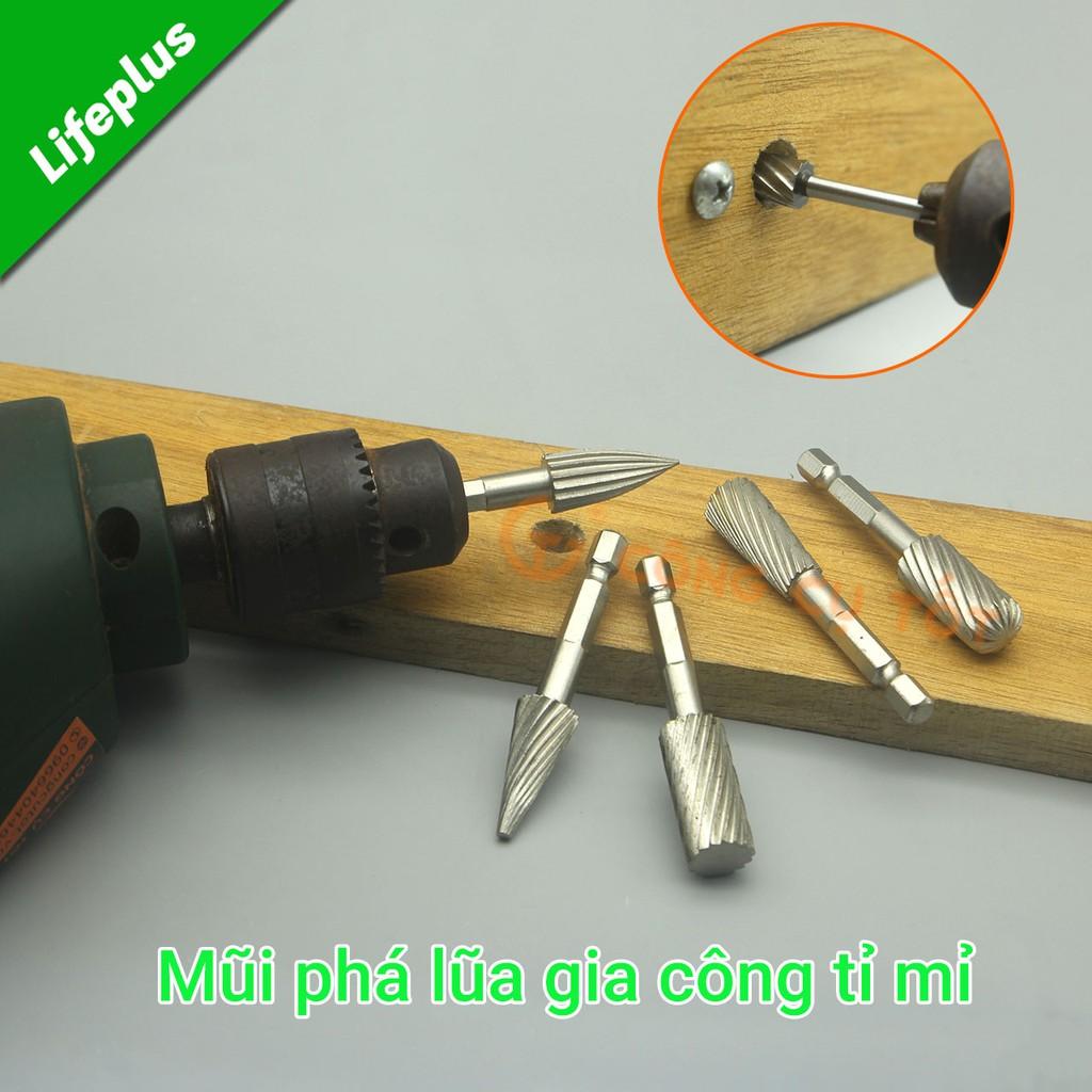 Bộ 5 mũi mài, khắc, mũi phá lũa gỗ chuôi lục cao cấp