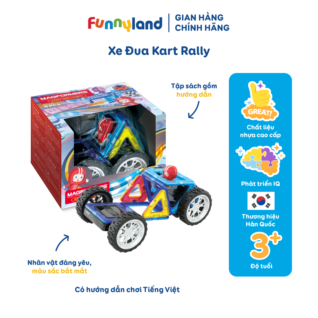 Đồ chơi xếp hình nam châm Hàn Quốc Magformers Xe đua Kart Rally phù hợp với bé từ 3+