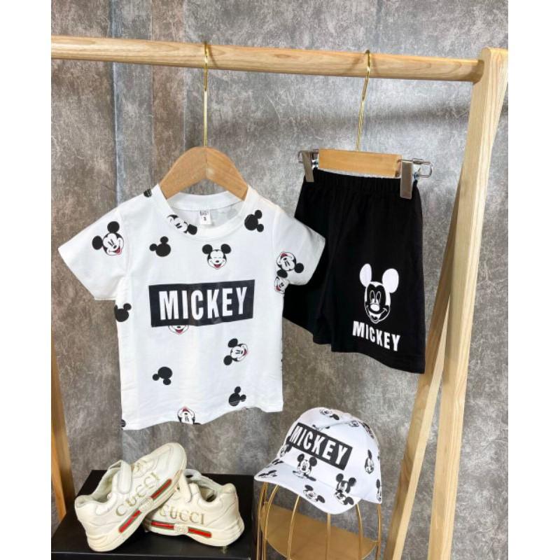 Set mickey chất cotton 4 chiều siêu mát tặng kèm mũ cho bé