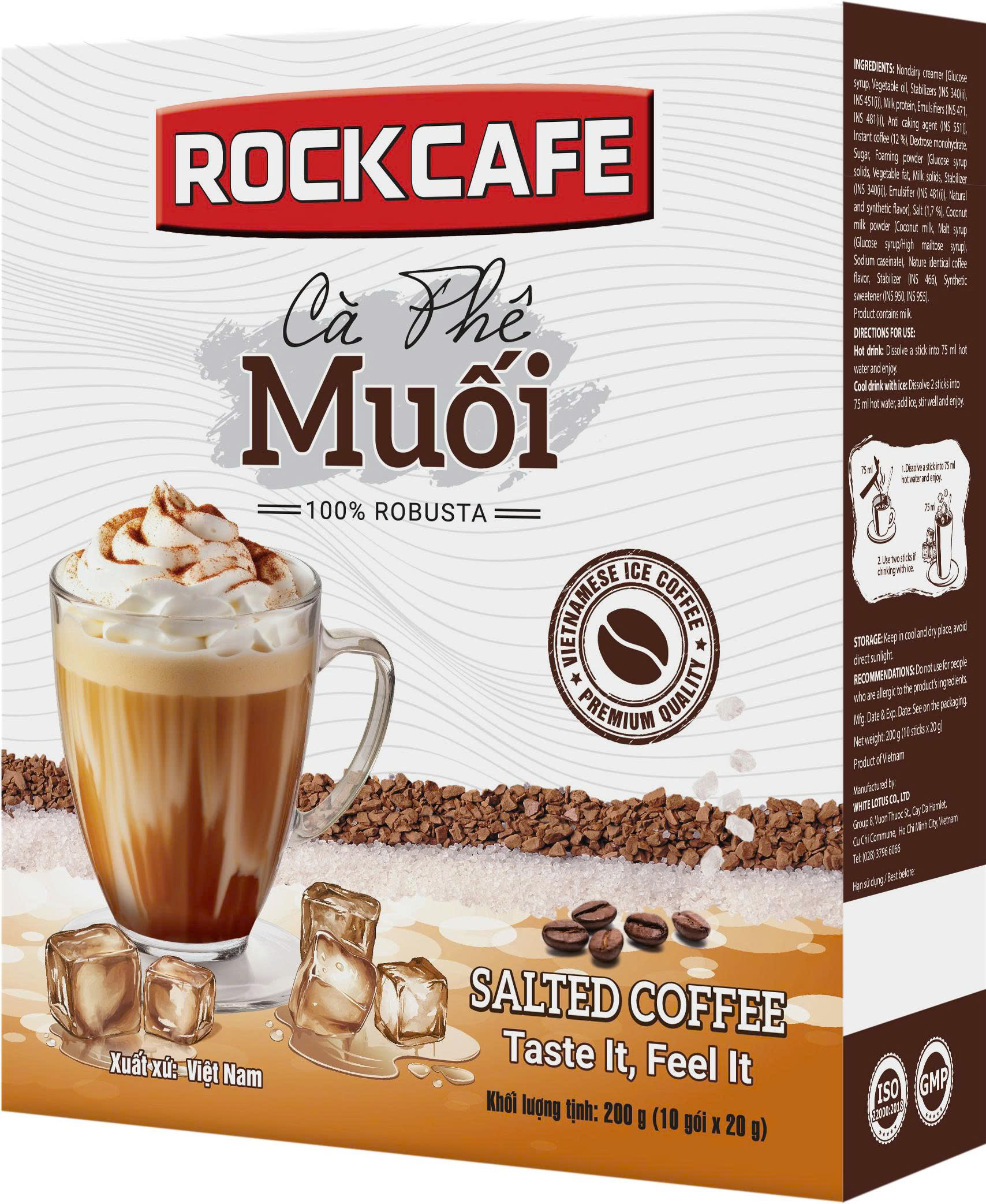[MUA 2 TẶNG 1] Cà Phê Muối Hòa Tan - RockCafe - Cà Phê Muối Robusta - 10 gói.hộp