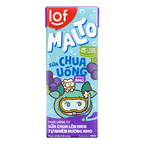 Lof Malto_sữa chua uống hương nho thùng 48 hộp x 180ml