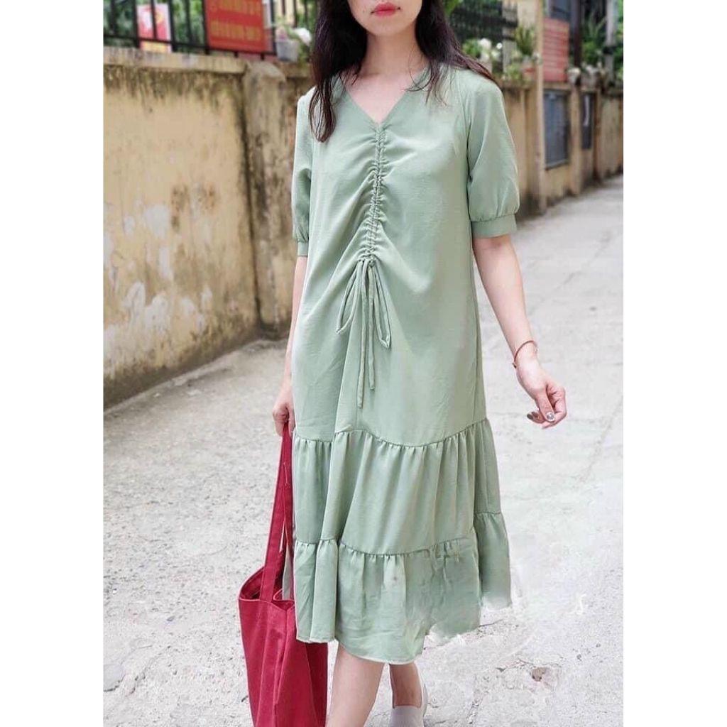 Váy bầu rúm ngực thời trang M264 chất cát hàn freesize