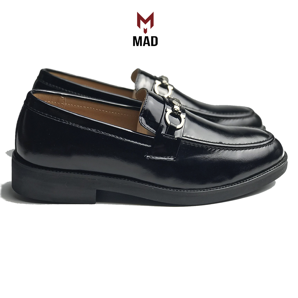 Giày tây lười nam Horsebit Loafer MAD Đen Bóng tăng chiều cao 4cm da bò cao cấp giá rẻ nhất hà nội bảo hành trọn đời