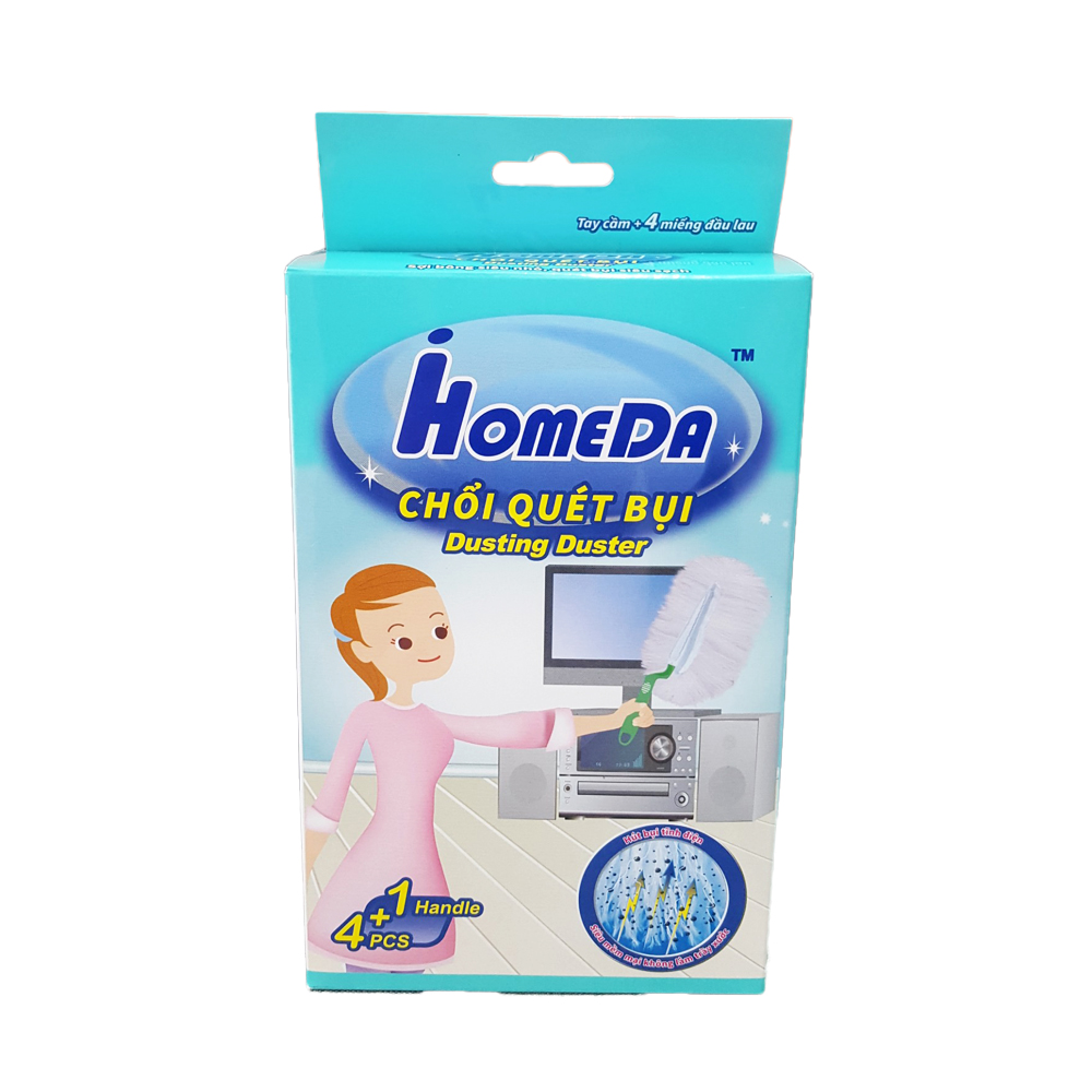 Chổi quét bụi tĩnh điện Ihomeda ( 1 cán + 4 bông lau) - iHomeda Static Dusting Duster ( 1 Mop + 4 Cleaning Dry Cottons )