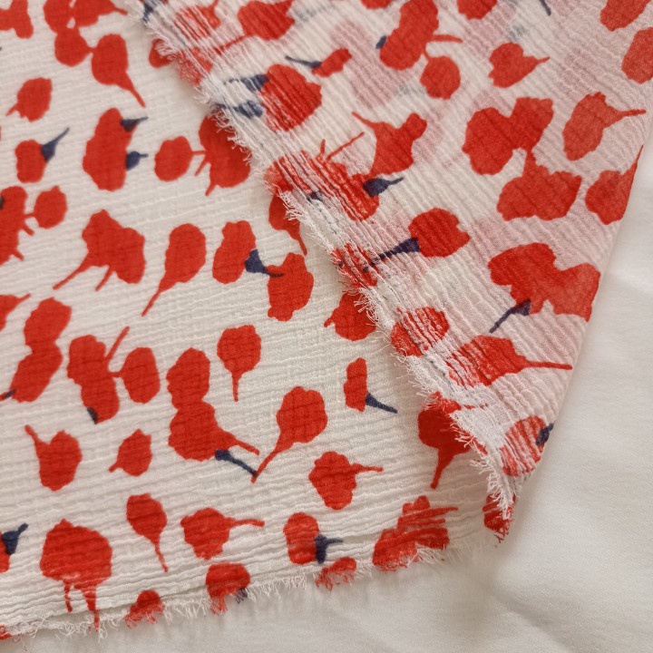 Vải Voan Gân Hoa Nhí Đỏ Khổ 1m5 - Mềm Mại, Co Giãn - May Áo Dài, Đầm, Váy, Áo Kiểu Cần Lót