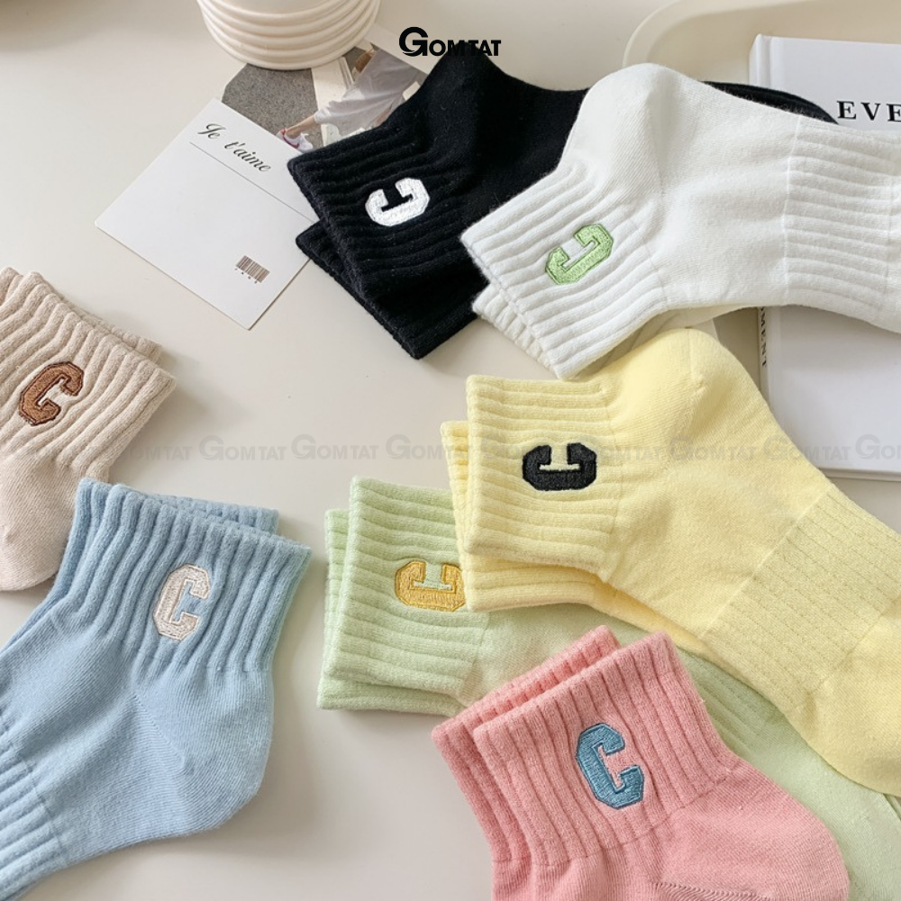 Tất nữ cổ ngắn cao cấp mẫu chữ C, vớ cổ thấp nữ chất liệu cotton cao cấp, mềm mại thoáng khí - PO-CONGAN-C-3014-1DOI