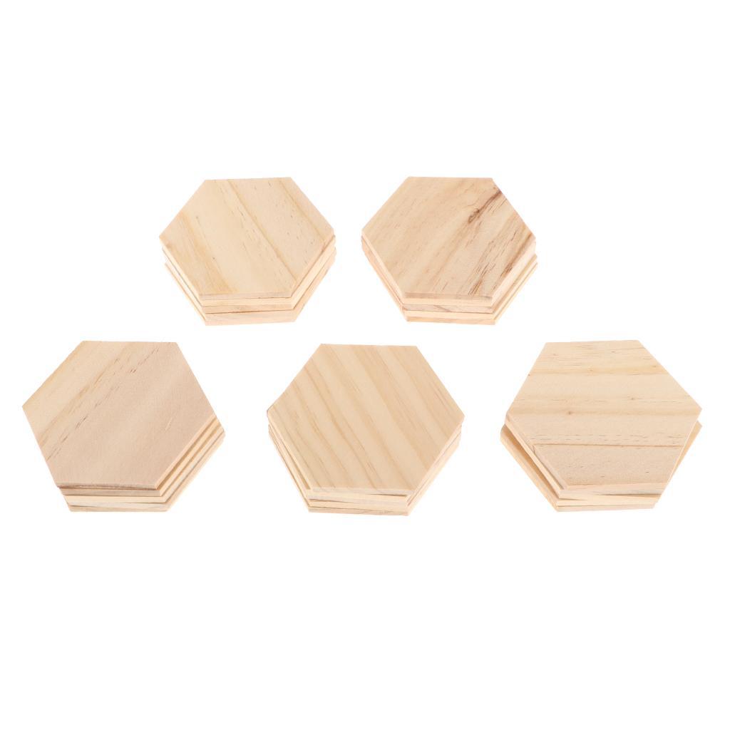 25x Blank Wood Hexagon Shapes Cut Wooden Embellishments for DIY Arts Crafts