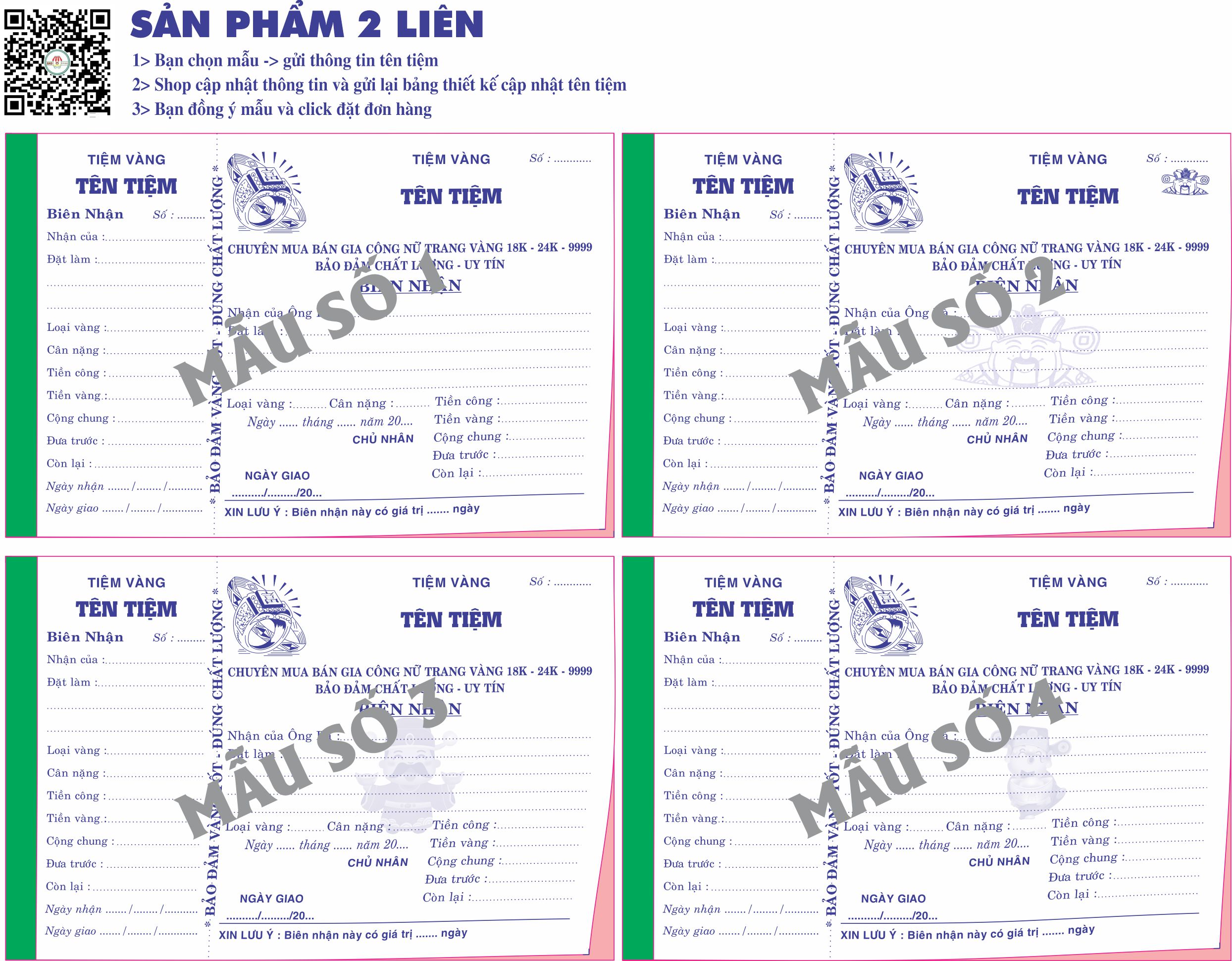 Biên nhận tiệm vàng 2 liên-block 10-chọn mẫu in tên