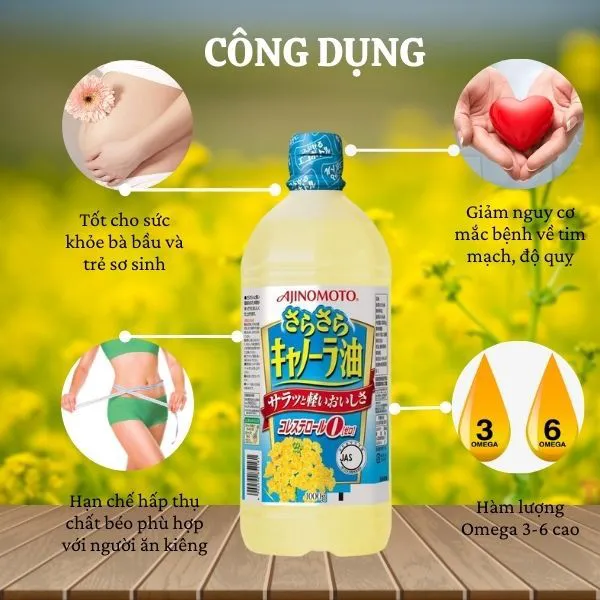 Combo 2 chai dầu Ăn Hoa Cải Ajinomoto (1000g) - Bổ Sung Omega 3 &amp; 6 Nhật Bản