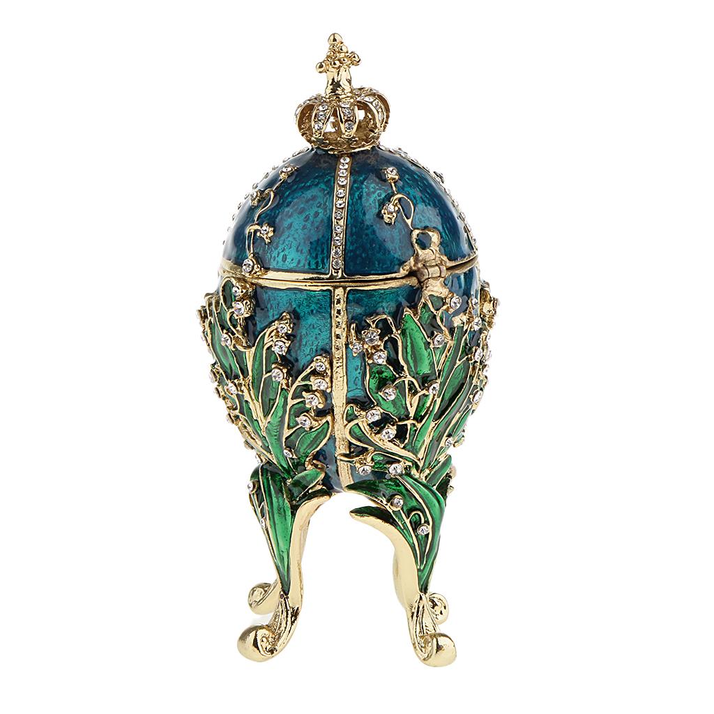 Flower and Crown Rhinestone Easter Egg 4-Leg Stand Jewelry Box Mini Egg