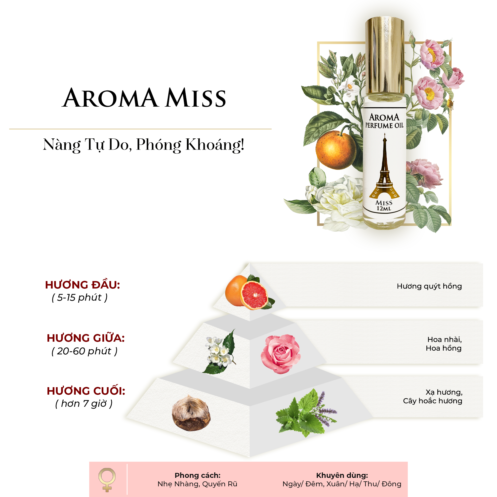 Aroma Miss – Tinh Dầu Nước Hoa Pháp Dạng Lăn 12ml