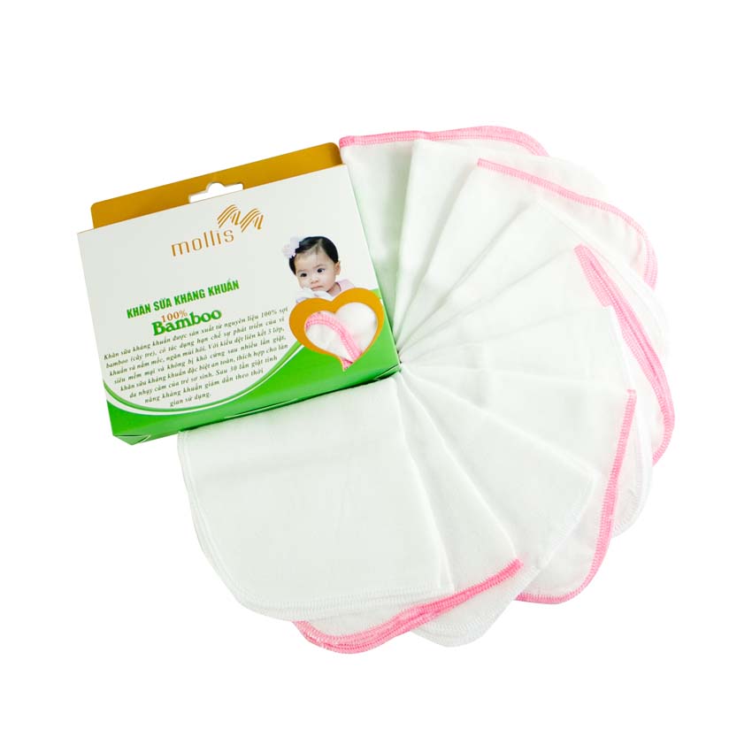 Bộ 10 Khăn Sữa Mollis Bamboo 25x25cm Khăn Cao Cấp Sợi Tre Kháng Khuẩn Mềm Mịn An Toàn Với Làn Da Em Bé Da Nhạy Cảm P940
