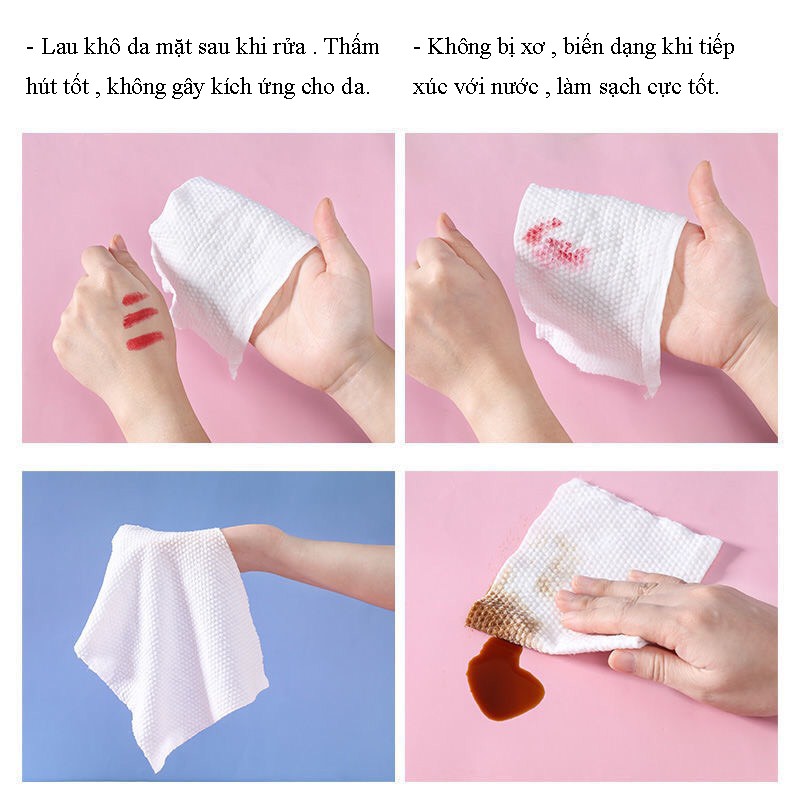 Cuộn 40 khăn lau sạch đồ vật, khăn lau mặt, khăn lau tẩy trang chất liệu cotton đa năng - túi đựng màu hồng