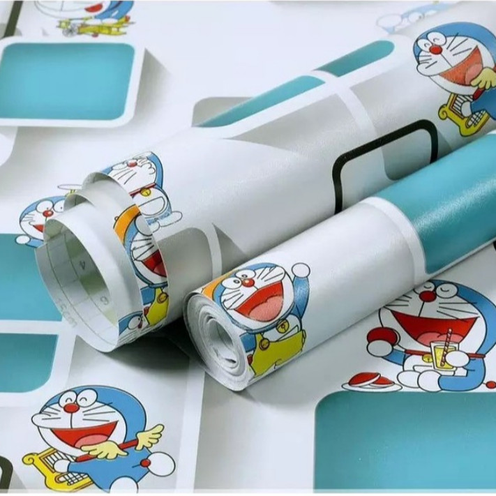 Cuộn 5m Decal Giấy Dán Tường DOREMON Ô VUÔNG