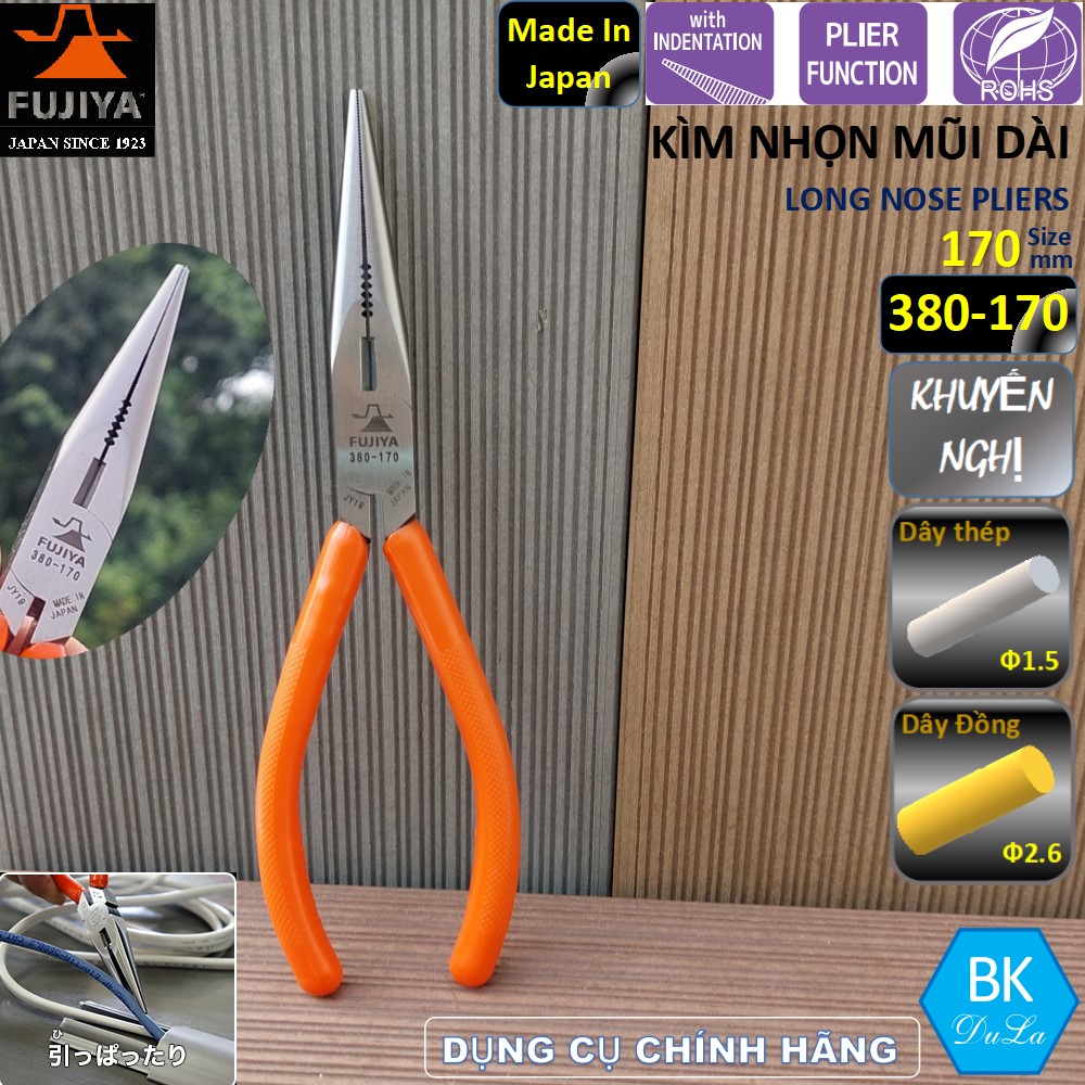 Kìm nhọn mũi dài 7inch/ 170mm Fujiya 380-170 - Kiềm cắt dây thép dây đồng