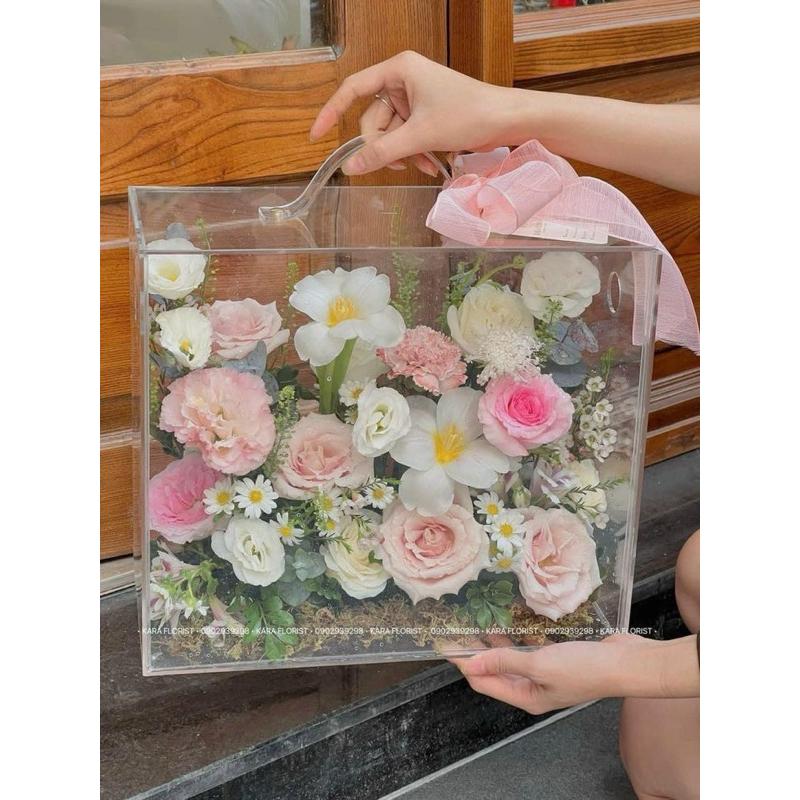 Acrylic Hộp đựng hoa bằng Mica trong suốt - Hộp vali mica - Hộp đựng quà bằng mica trong suốt, vali hoa