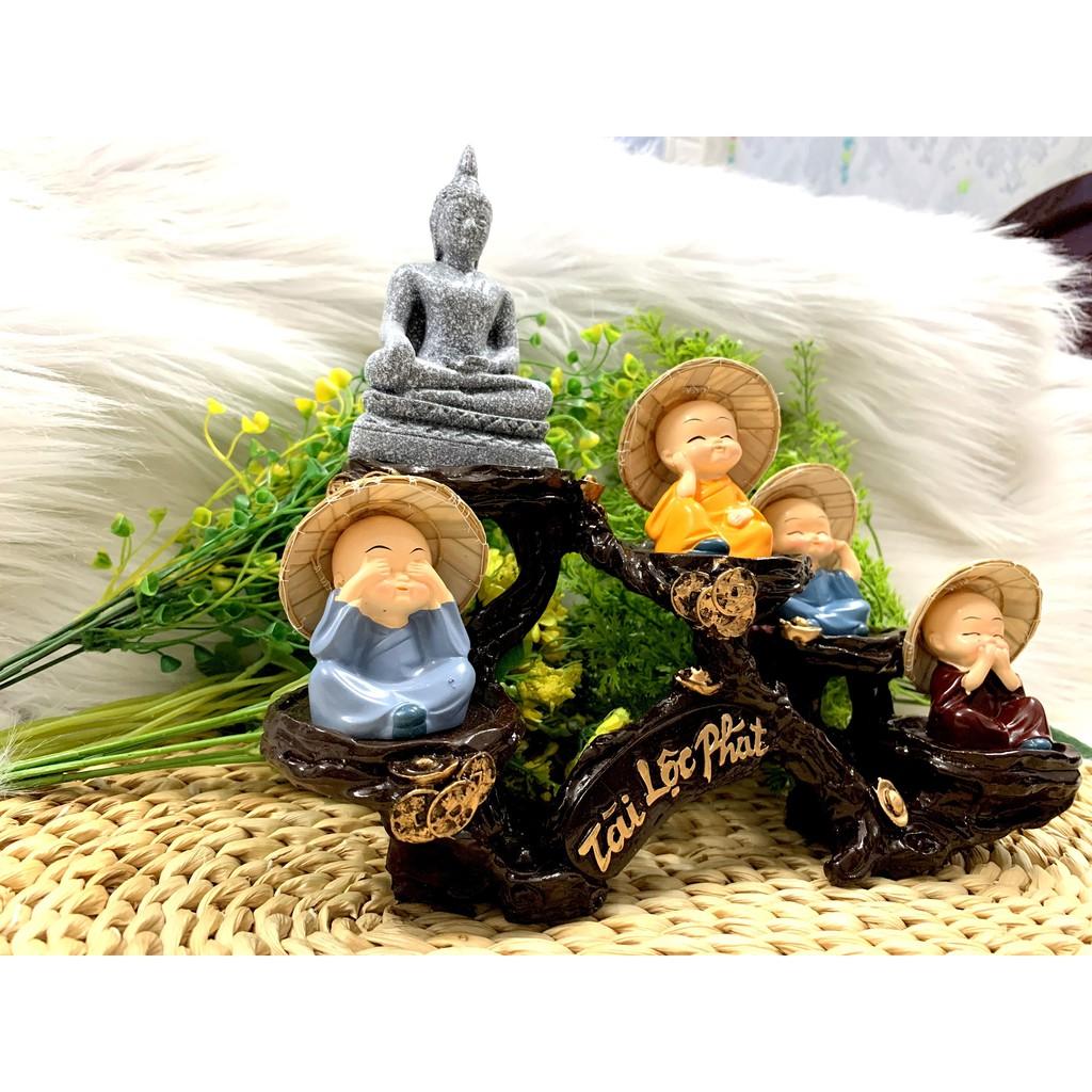 Set bộ tượng Bổn Sư Thích Ca cùng các Chú Tiểu Nón Len và Đế tượng