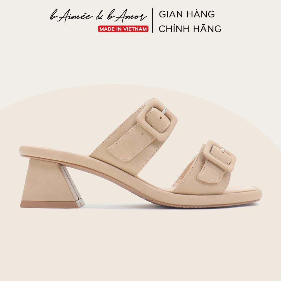 Guốc cao gót 5p mules nữ đế vuông đẹp dáng sandal cao mũi vuông quai ngang thời trang công sở bAimée &amp; bAmor - MS1753