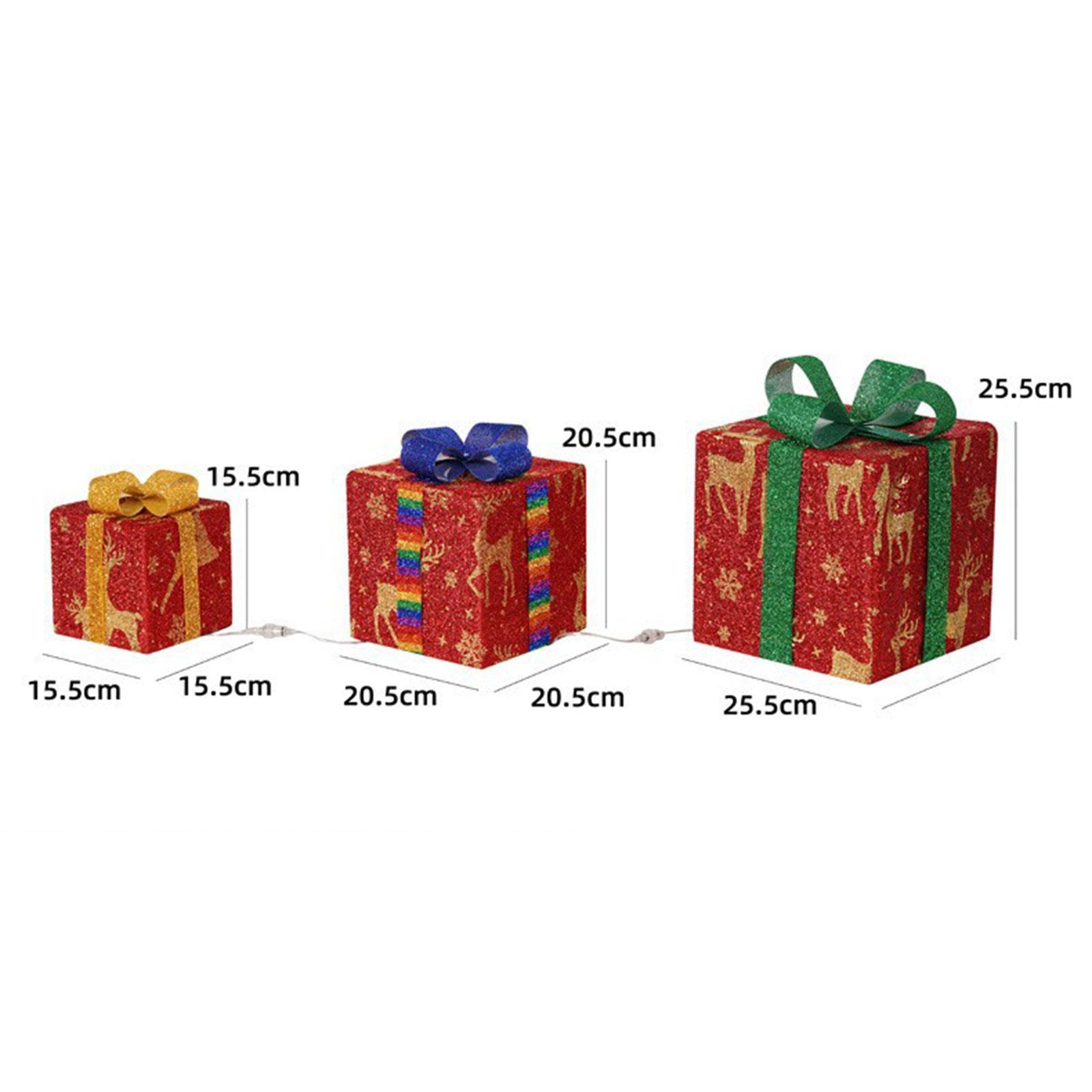 3x Christmas Lighted Gift Boxes, LED Christmas Boxes Set, Christmas Glowing Decoration Gift Boxes, for Restaurants Decoration