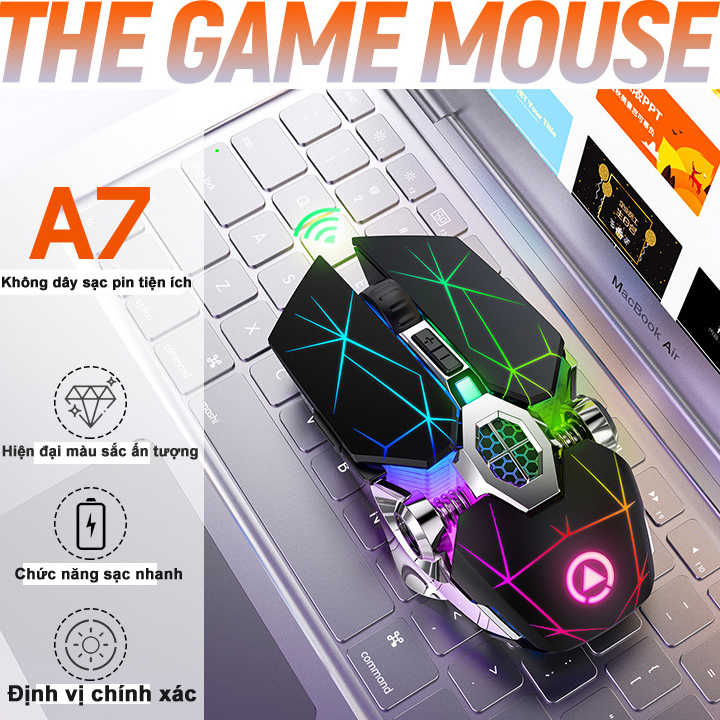 Chuột A7 không dây chuyên game pin sạc Led 7 màu - CHUỘT ĐỈNH CHO DÂN PUBG & FPS - NTH