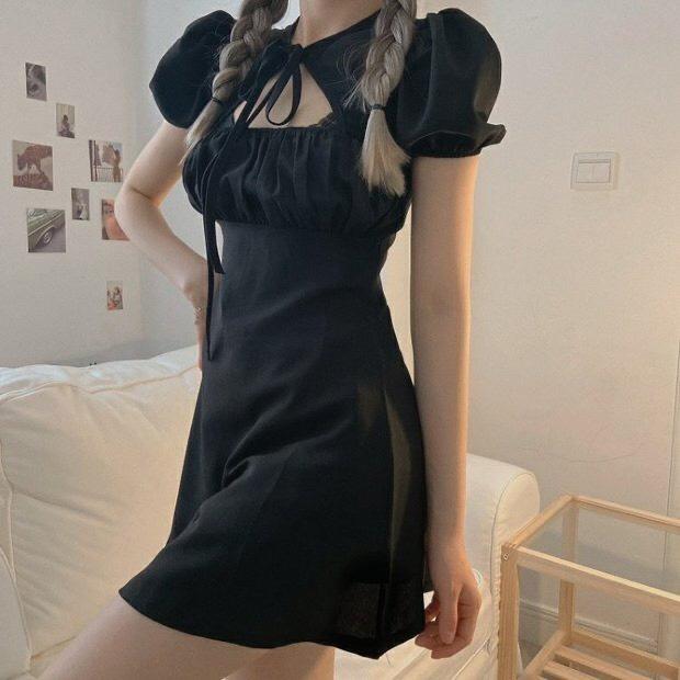 Đầm Nữ Cộc Tay Buộc Nơ Nhúm Ngực