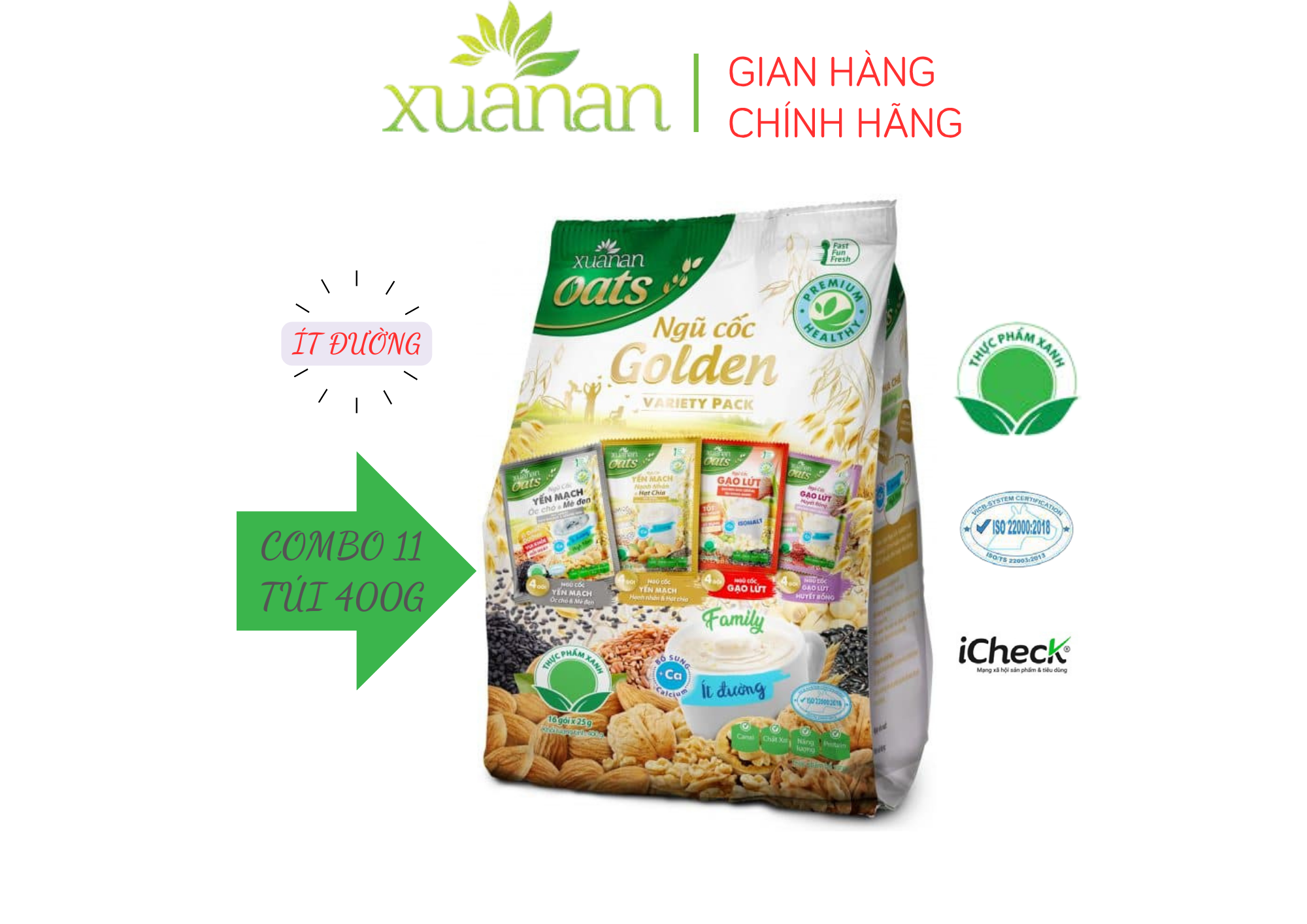 Combo 11 Túi Ngũ Cốc Golden (Variety Pack) Xuân An [ít đường] 400G {25g*16 gói}