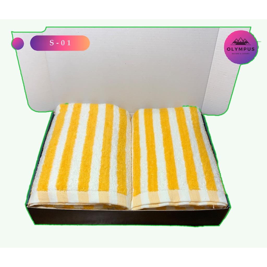 Set khăn tắm lớn sọc 100% cotton mềm mịn thấm hút cho khách sạn nhà nghỉ , kích thước 70x140cm OLYMPUS