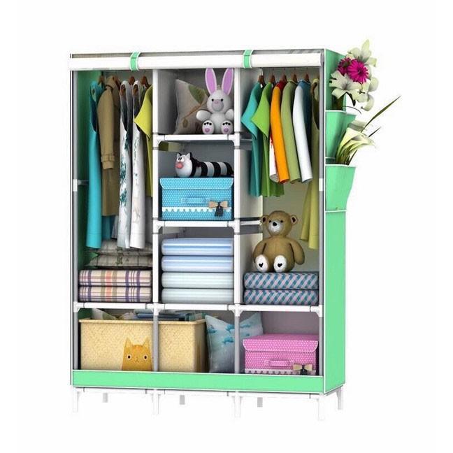 Tủ Vải Đựng Quần Áo 3D 3 Buồng 8 Ngăn Đa Năng - Tiện Dụng