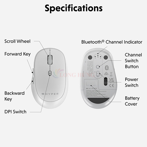 Chuột không dây Bluetooth Hyper HyperSpace Ergonomic Comfort HS2100GL - Hàng chính hãng