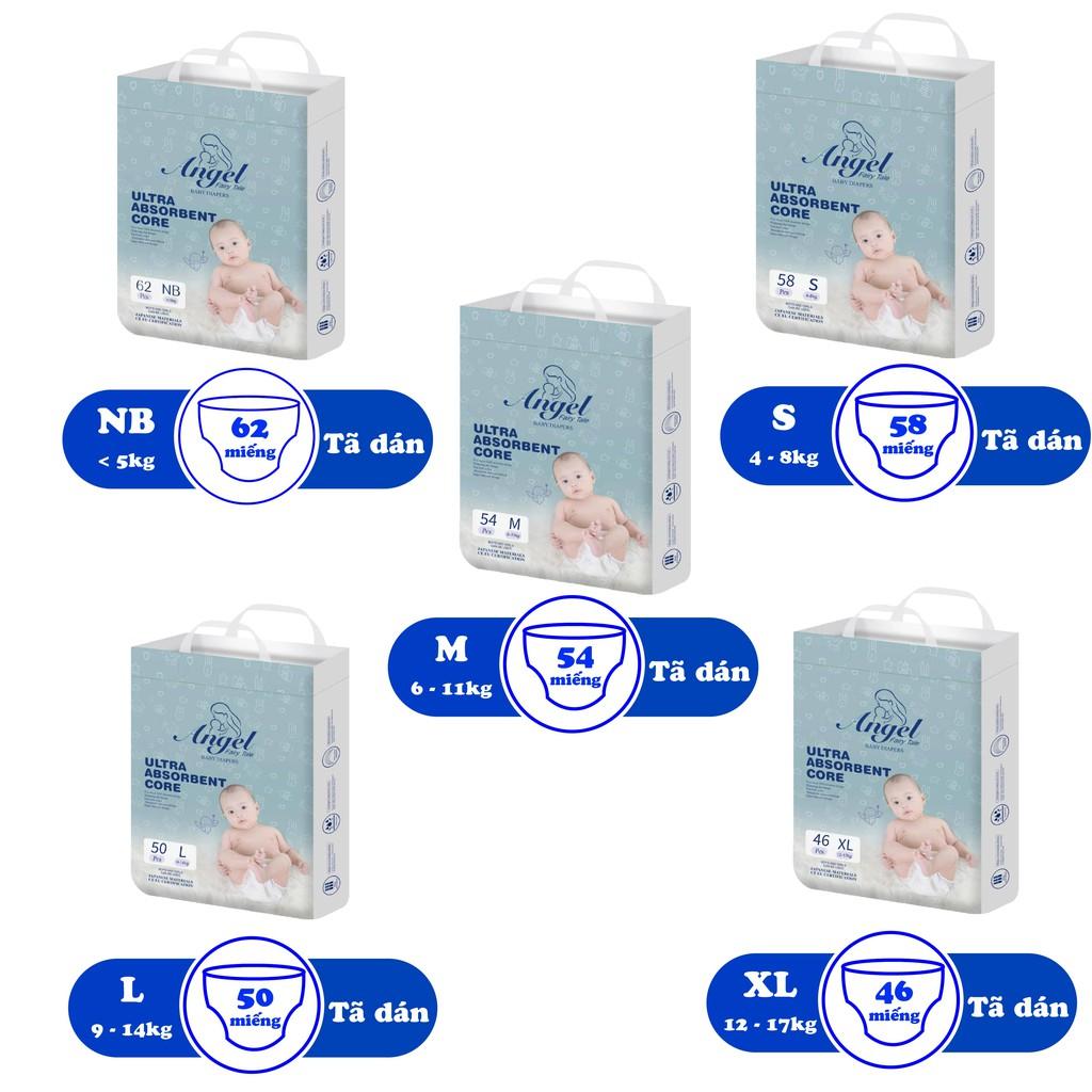 COMBO 3 Tã Dán ANGEL Ultra Absorbent Core Size NB62- S58-M54-L50-XL46