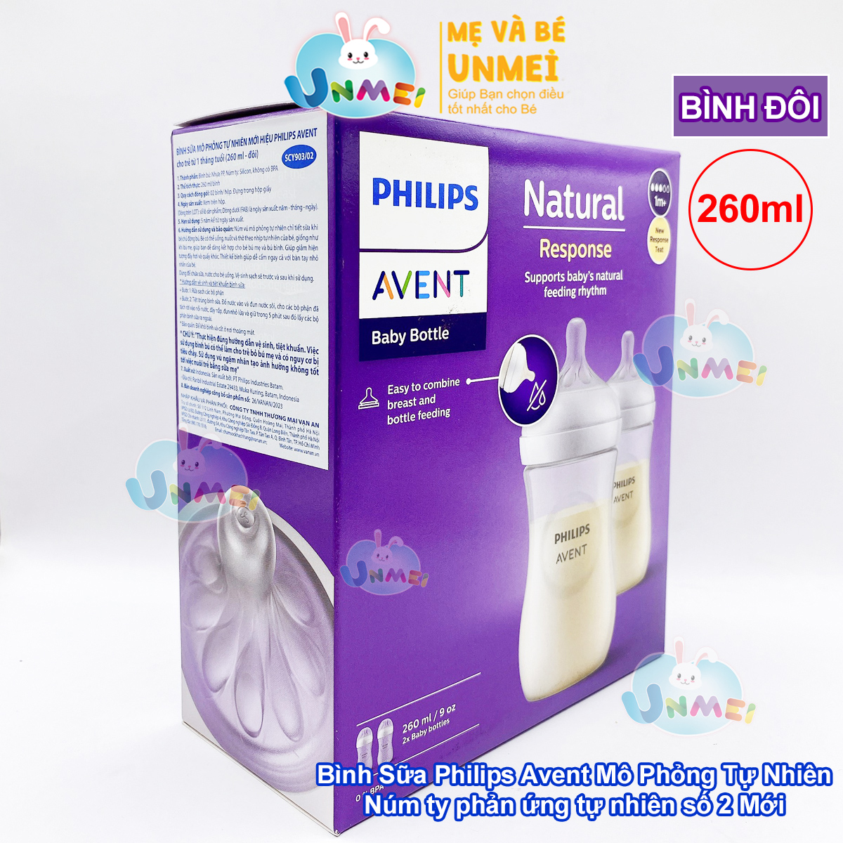 Bình sữa mô phỏng tự nhiên mới hiệu Philips Avent  cho trẻ từ 1 tháng tuổi (260ml-đôi)_SCY903.02