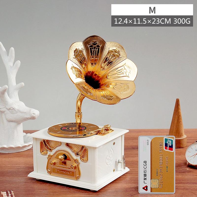 Hộp Nhạc Hình Máy Hát Cổ Điển Sáng Tạo Dùng Trang Trí Nhà Cửa - White M