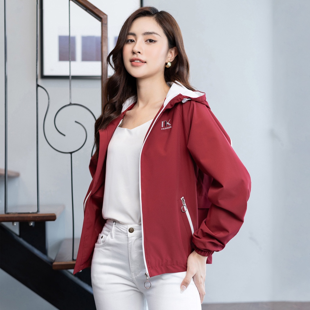 Áo Khoác Gió 2 Lớp Phối Mũ 2 Túi UK FASHION Dành Cho Nữ Chống Thấm Nước, Chống Gió, Chất Vải Mềm Mịn NKAK2208002