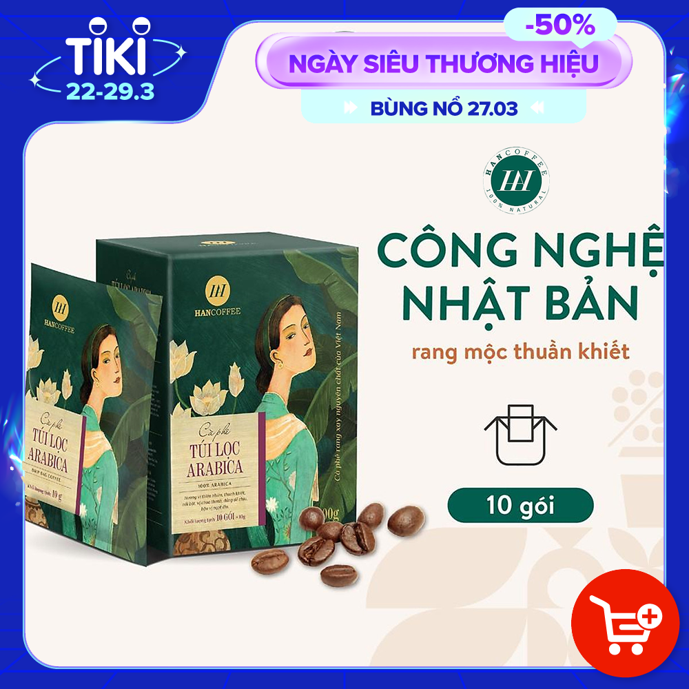 Cà Phê Phin Giấy HANCOFFEE Arabica Túi Lọc Thơm Ngon Nguyên Chất Vị Đắng Êm, Ngọt Dịu Hộp 10 gói - HND1