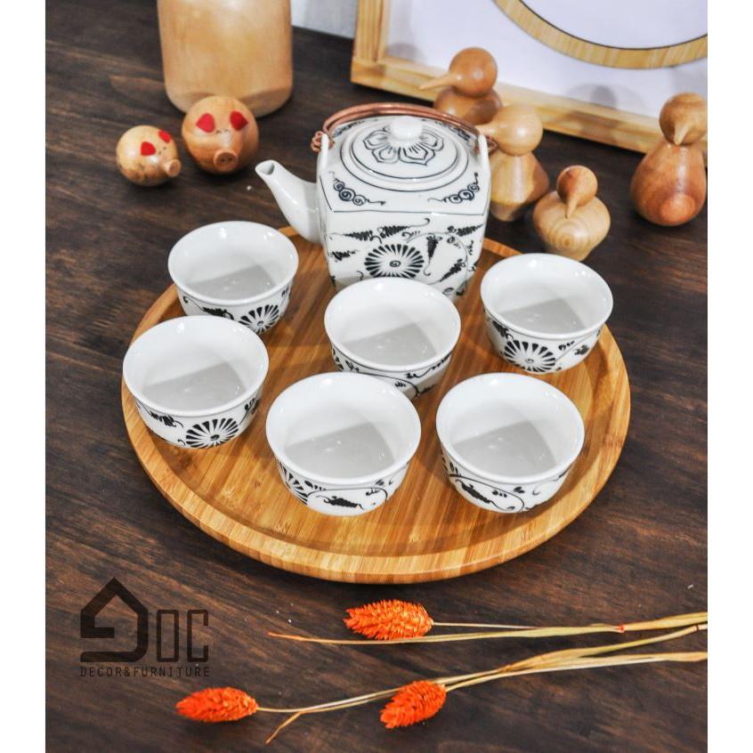 Bộ ấm chén họa tiết để bàn,quà tặng tân gia
