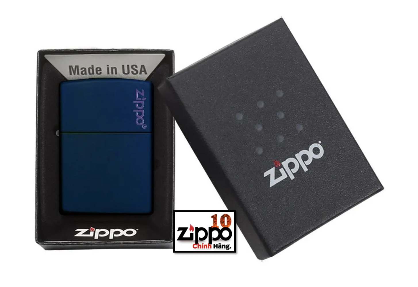 Bật lửa Zippo (sơn tĩnh điện) 239ZL Classic Navy Matte Zippo Logo - Chính hãng 100%