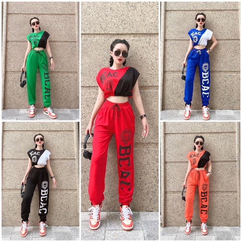 Set bộ đồ tập áo croptop quần jogger tập nhảy aerobic, Zumba, đi chơi, dã ngoại , picnic, trang phục biểu diễn nữ