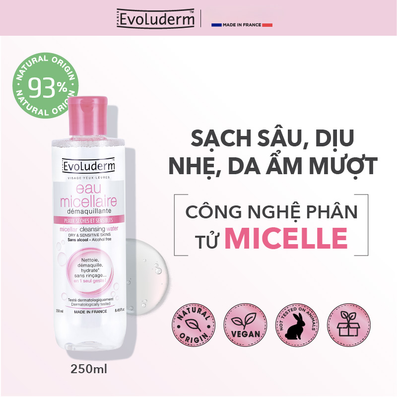 Nước tẩy trang Evoluderm Micellar Cleansing Water 250ml