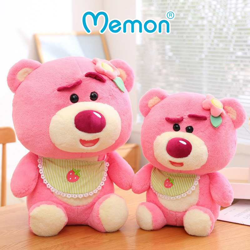 Gấu Bông Lotso Hugging Bear Baby Yếm Ngồi 35cm-55cm Cao Cấp Memon, Gấu Dâu Lotso Hugging Bear